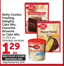 Vons Betty Crocker Frosting, Delights Cake Mix, Favorites Brownie or Cake Mix offer