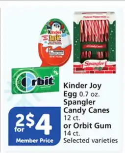 Vons Kinder Joy Egg 0.7 oz. Spangler Candy Canes 12 ct. or Orbit Gum 14 ct offer
