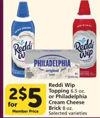 Vons Reddi Wip Topping 6.5 oz. or Philadelphia Cream Cheese Brick 8 oz offer