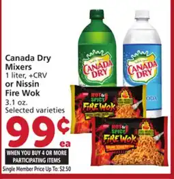 Vons Canada Dry Mixers 1 liter, + CRV or Nissin Fire Wok 3.1 oz offer