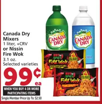 Vons Canada Dry Mixers 1 liter, + CRV or Nissin Fire Wok 3.1 oz offer