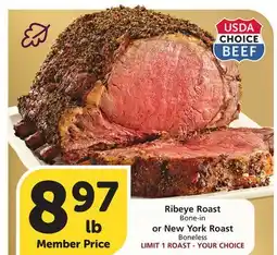 Vons Ribeye Roast Bone-in or New York Roast Boneless offer