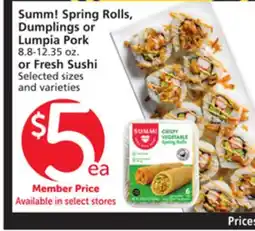 Vons Summ! Spring Rolls, Dumplings or Lumpia Pork 8.8-12.35 oz. or Fresh Sushi offer