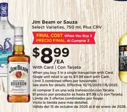 Ralphs Jim Beam or Sauza offer