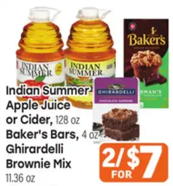 Tony’s Fresh Market Indian Summer Apple Juice or Cider, 128 oz Baker's Bars, 4 oz Ghirardelli Brownie Mix 11.36 oz offer