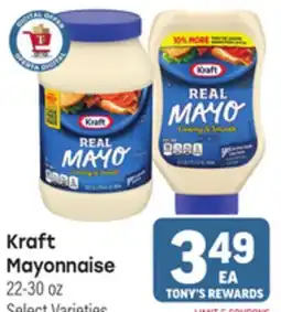 Tony’s Fresh Market Kraft Mayonnaise offer