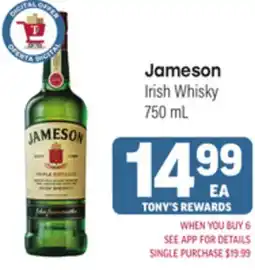 Tony’s Fresh Market Jameson Irish Whisky offer