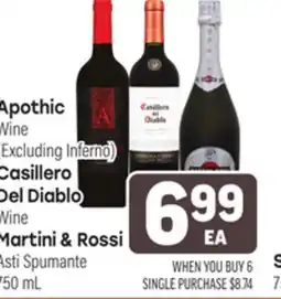 Tony’s Fresh Market Apothic Wine, Casillero Del Diablo Wine Martini & Rossi Asti Spumante offer