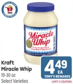 Tony’s Fresh Market Kraft Miracle Whip offer