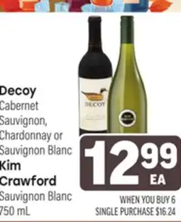 Tony’s Fresh Market Decoy Cabernet Sauvignon, Chardonnay or Sauvignon Blanc Kim Crawford Sauvignon Blanc offer