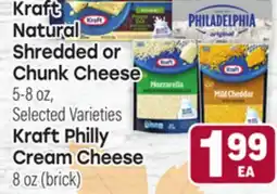 Tony’s Fresh Market Kraft Natural Shredded or Chunk Cheese 5-8 oz, Kraft Philly Cream Cheese 8 oz (brick) offer