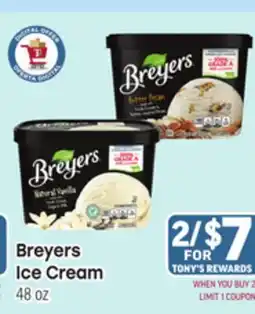 Tony’s Fresh Market Breyers Ice Cream offer