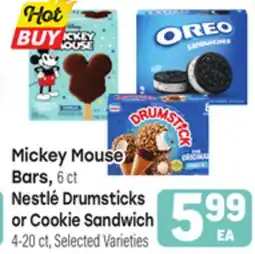 Tony’s Fresh Market Mickey Mouse Bars, 6ct Nestlé Drumsticks or Cookie Sandwich 4-20ct offer