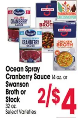 Jewel-Osco Ocean Spray Cranberry Sauce 14 oz. or Swanson Broth or Stock 32 oz offer
