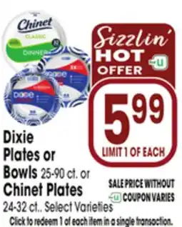 Jewel-Osco Dixie Plates or Bowls 25-90 ct. or Chinet Plates 24-32 ct offer