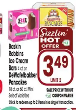 Jewel-Osco Baskin Robbins Ice Cream Bars 4 ct or DeWafelbakker Pancakes 18 ct or 60 ct Mini offer