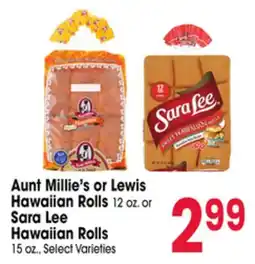 Jewel-Osco Aunt Millie's or Lewis Hawaiian Rolls 12 oz. or Sara Lee Hawaiian Rolls 15 oz offer