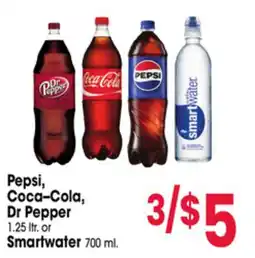 Jewel-Osco Pepsi, Coca-Cola, Dr Pepper 1.25 ltr. or Smartwater 700 ml offer