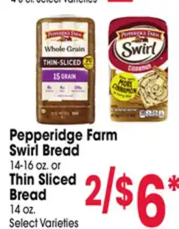 Jewel-Osco Pepperidge Farm Swirl Bread 14-16 oz. or Thin Sliced Bread 14 oz offer