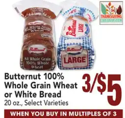 Jewel-Osco Butternut 100% Whole Grain Wheat or White Bread offer