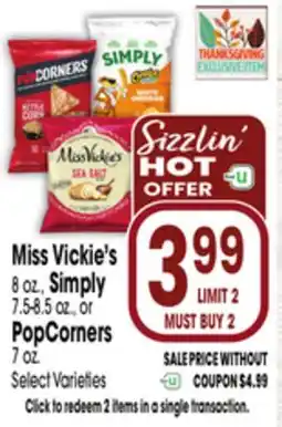 Jewel-Osco Miss Vickie's 8 oz., Simply 7.5-8.5 oz., or PopCorners 7 oz offer