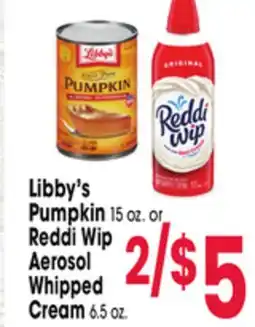 Jewel-Osco Libby's Pumpkin 15 oz. or Reddi Wip Aerosol Whipped Cream 6.5 oz offer
