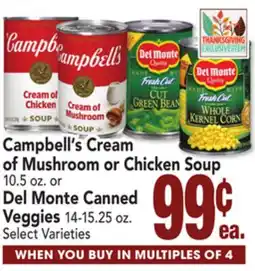 Jewel-Osco Campbell's Cream of Mushroom or Chicken Soup 10.5 oz. or Del Monte Canned Veggies 14-15.25 oz offer