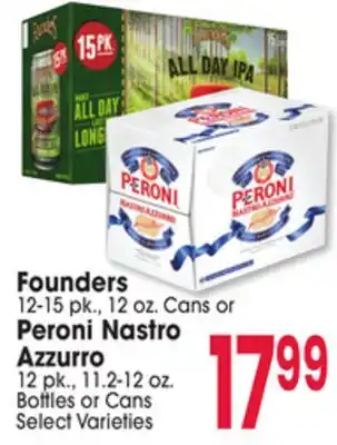 Jewel-Osco Founders 12-15 pk., 12 oz. Cans or Peroni Nastro Azzurro 12 pk., 11.2-12 oz. Bottles or Cans offer