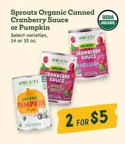 Sprouts Farmers Market Sprouts Organic Canned Cranberry Sauce or Pumpkin offer
