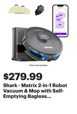 Best Buy Shark - Matrix 2-in-1 Robot Vacuum & Mop with Self-Emptying Bagless 30 Day Capacity Base - Black offer