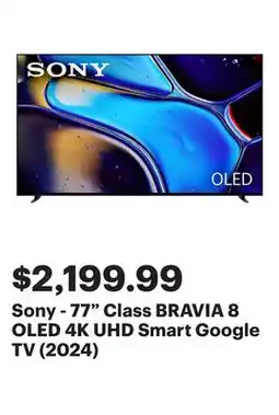 Best Buy Sony - 77 Class BRAVIA 8 OLED 4K UHD Smart Google TV (2024) offer
