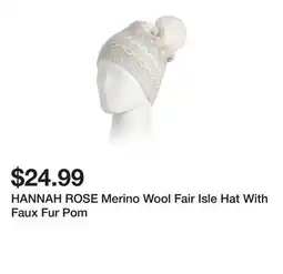 Marshalls HANNAH ROSE Merino Wool Fair Isle Hat With Faux Fur Pom offer