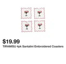 Marshalls TIRAMISU 4pk Santatini Embroidered Coasters offer