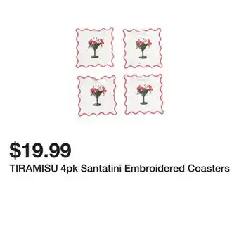 Marshalls TIRAMISU 4pk Santatini Embroidered Coasters offer