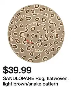 Ikea SANDLÖPARE Rug, flatwoven, light brown/snake pattern offer