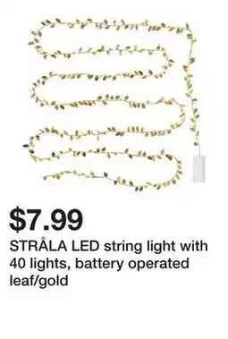 Ikea STRÅLA LED string light with 40 lights, battery operated leaf/gold offer