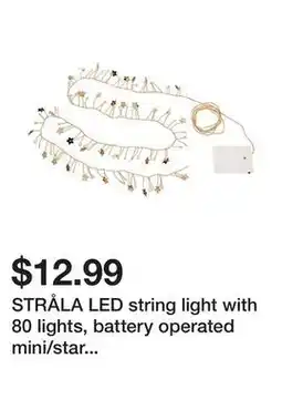Ikea STRÅLA LED string light with 80 lights, battery operated mini/star gold offer