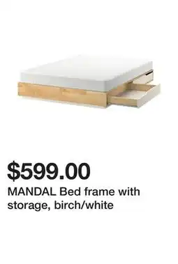 Ikea MANDAL Bed frame with storage, birch/white offer