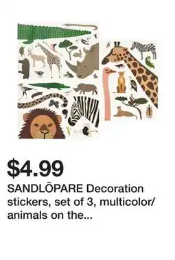 Ikea SANDLÖPARE Decoration stickers, set of 3, multicolor/animals on the savannah offer