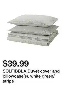 Ikea SOLFIBBLA Duvet cover and pillowcase(s), white green/stripe offer
