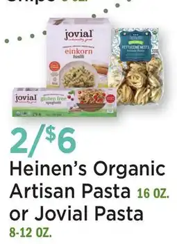 Heinen's Heinen's Organic Artisan Pasta 16 OZ. or Jovial Pasta 8-12 OZ offer