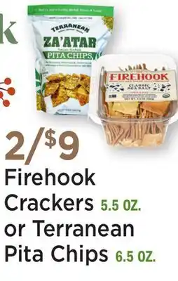 Heinen's Firehook Crackers 5.5 OZ. or Terranean Pita Chips 6.5 OZ offer