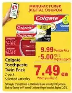Safeway Colgate Toothpaste Twin Pack offer