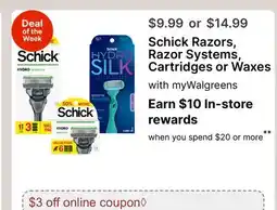 Walgreens Schick Razors, Razor Systems, Cartridges or Waxes offer