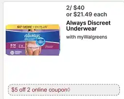 Walgreens Always Discreet Underwear offer