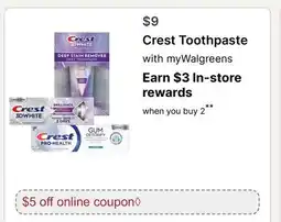Walgreens Crest Toothpaste offer