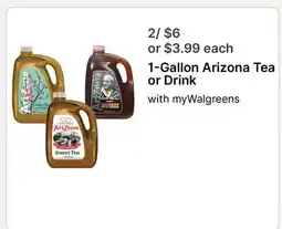 Walgreens 1-Gallon Arizona Tea or Drink offer