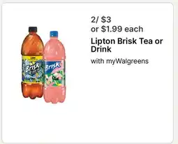 Walgreens Lipton Brisk Tea or Drink offer
