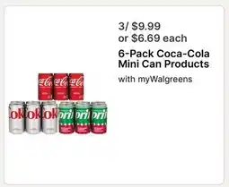 Walgreens 6-Pack Coca-Cola Mini Can Products offer