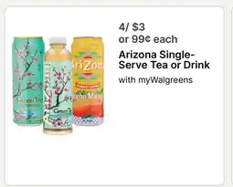 Walgreens Arizona Single-Serve Tea or Drink offer